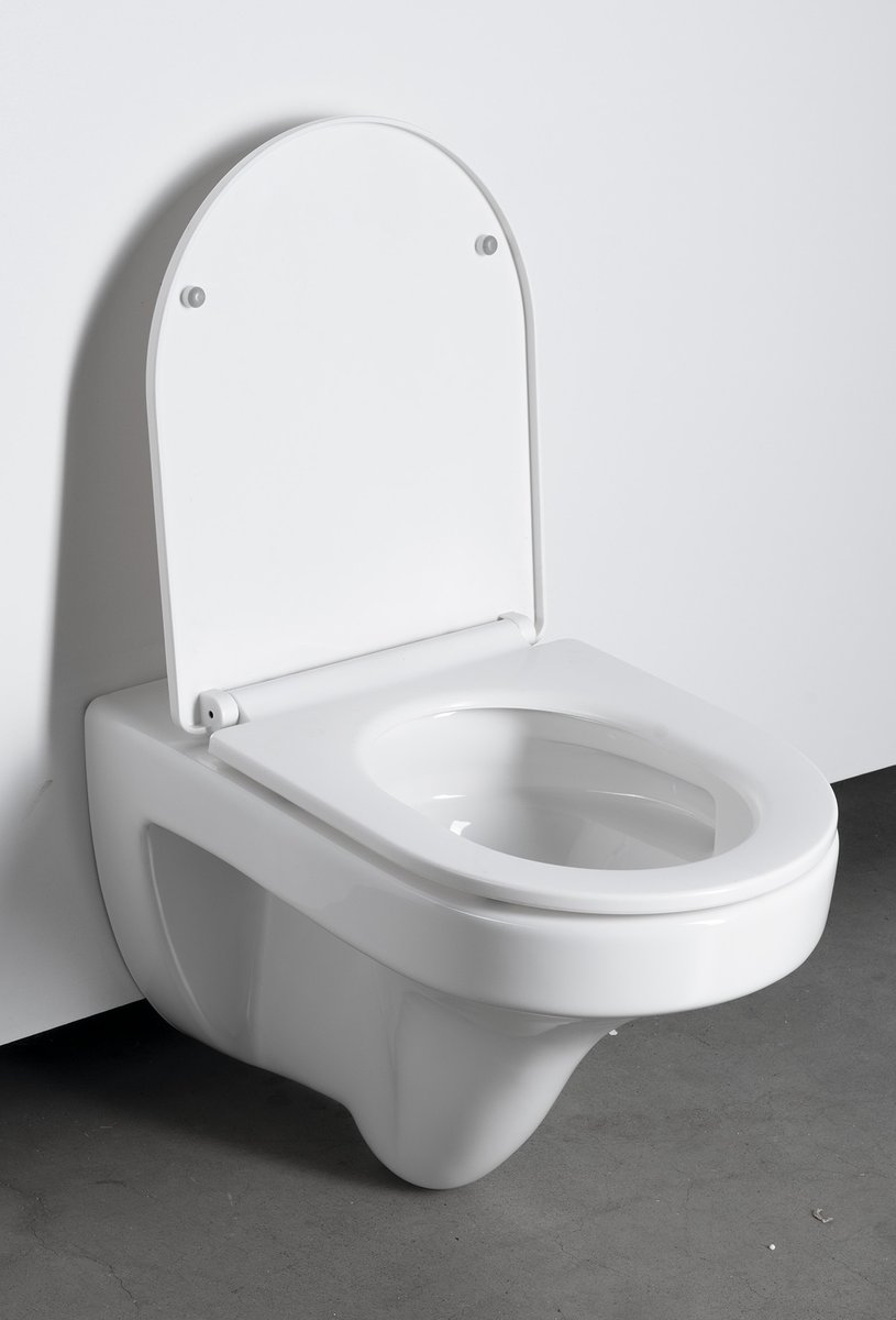 Aqualine DENICA závěsná WC mísa, Vortex Rimless, 36x52cm, bílá, s otevřeným sedátkem