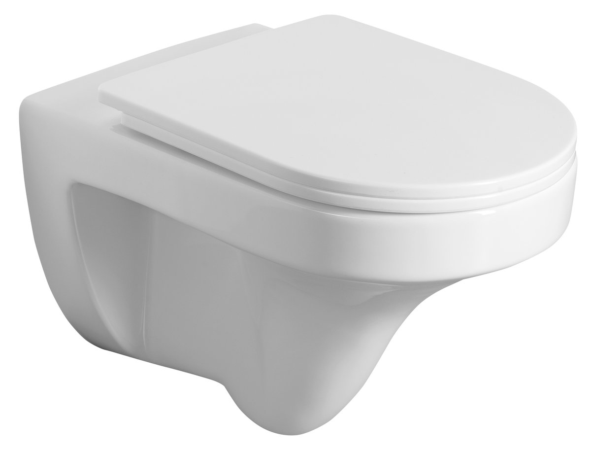 Aqualine DENICA závěsná WC mísa, Vortex Rimless, 36x52cm, bílá, pohled zepředu zboku