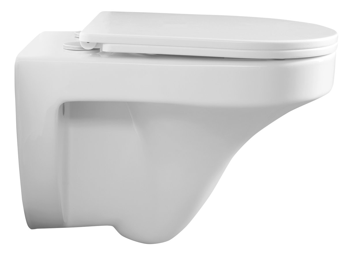 Aqualine DENICA závěsná WC mísa, Vortex Rimless, 36x52cm, bílá, pohled zboku