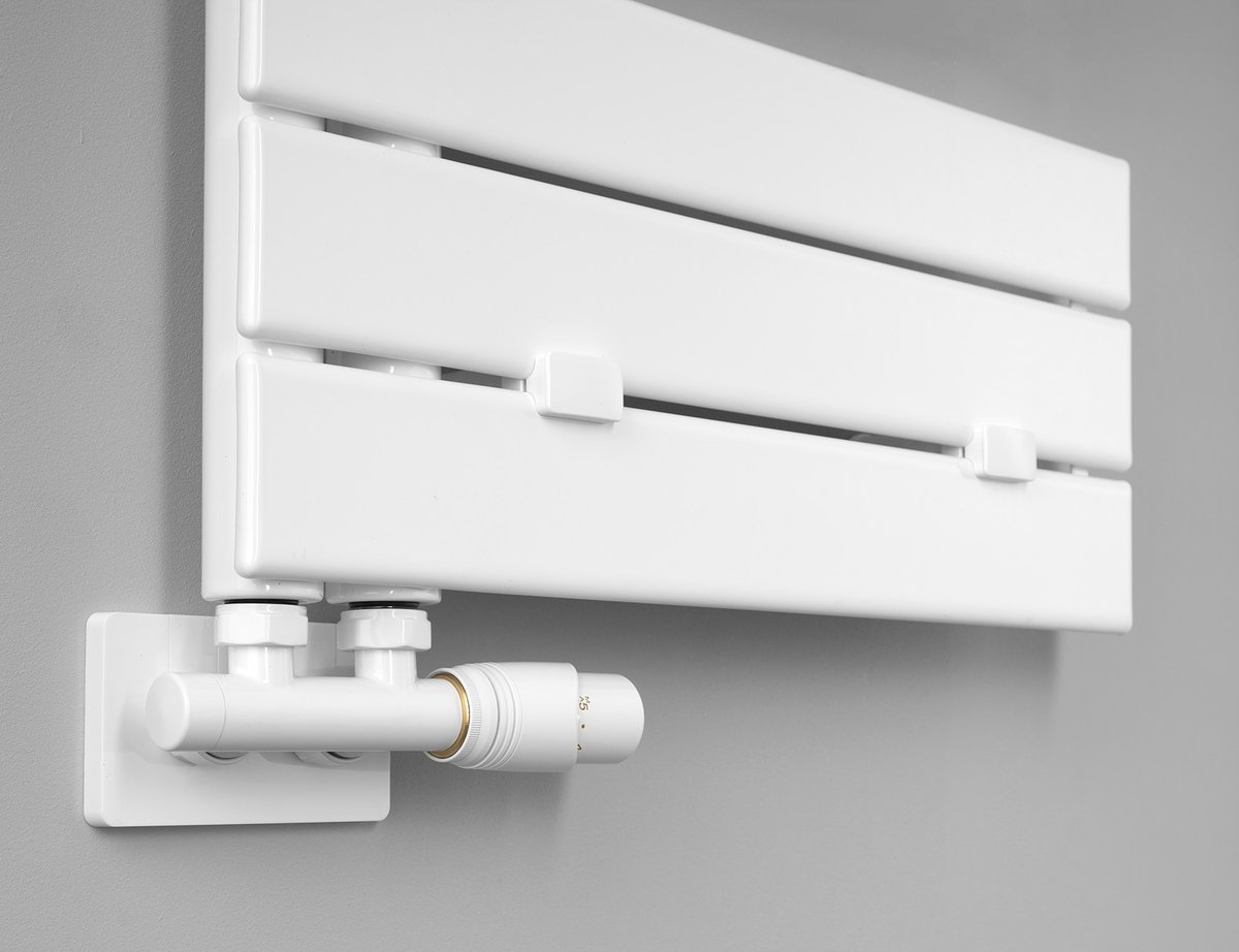 Aqualine MYTHOS otopné těleso 500x1130mm, bílá, detail připojovacího ventilu