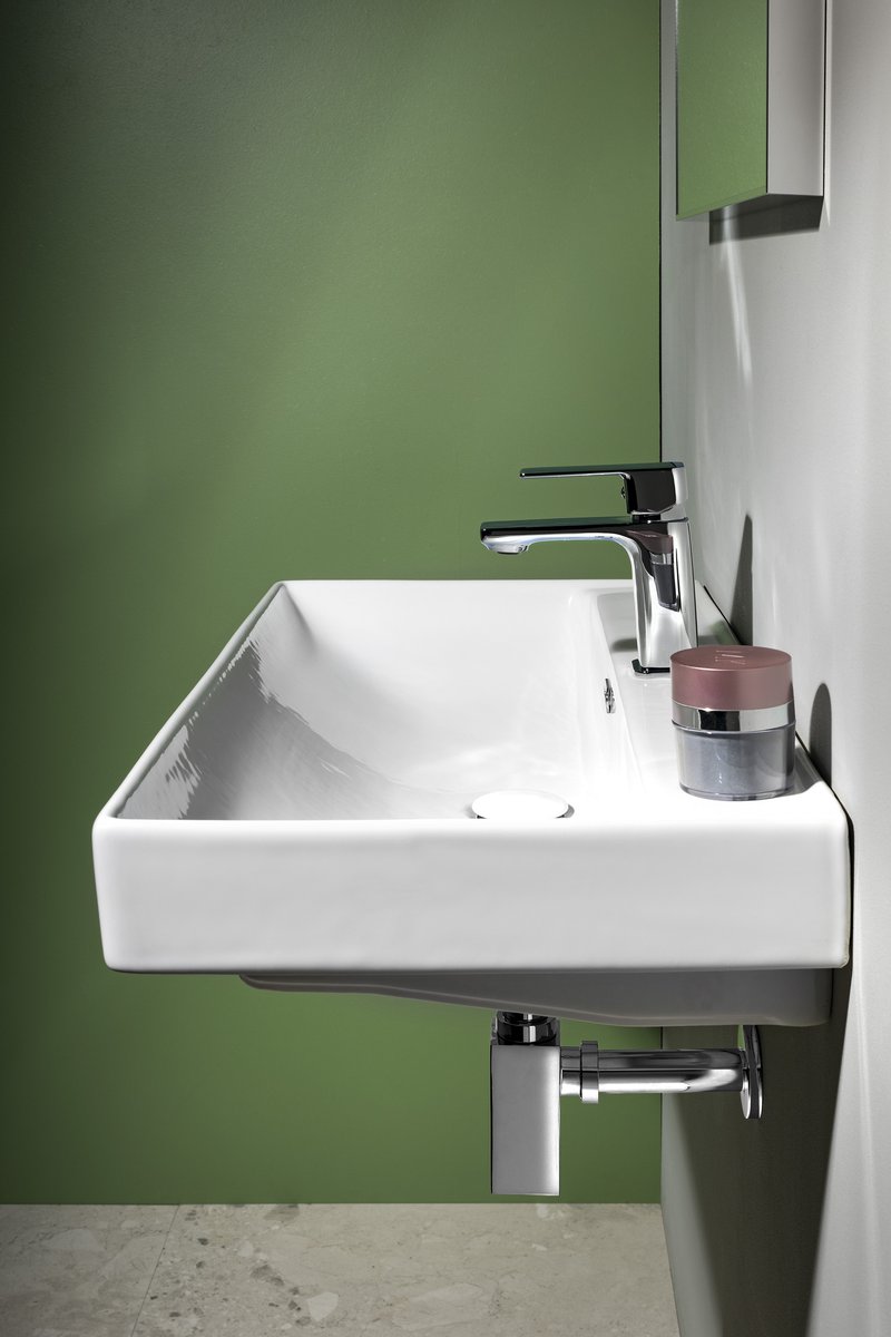 Aqualine PARLA keramické umyvadlo 80x38cm, bílá, v koupelně s baterií