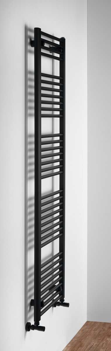 Aqualine DIRECT otopné těleso s bočním připojením 450x1680mm, černá mat, na stěně, pohled zboku