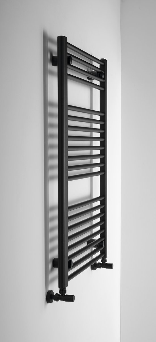 Aqualine DIRECT otopné těleso s bočním připojením 600x960mm, černá mat, na stěně, pohled zboku