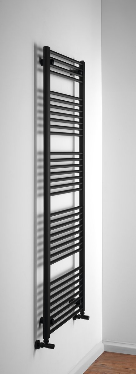 Aqualine DIRECT otopné těleso s bočním připojením 600x1680mm, černá mat, na stěně, pohled zboku