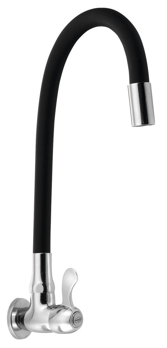 Aqualine Nástěnný kulový ventil 1/2", flexibilní ramínko, chrom/černá mat