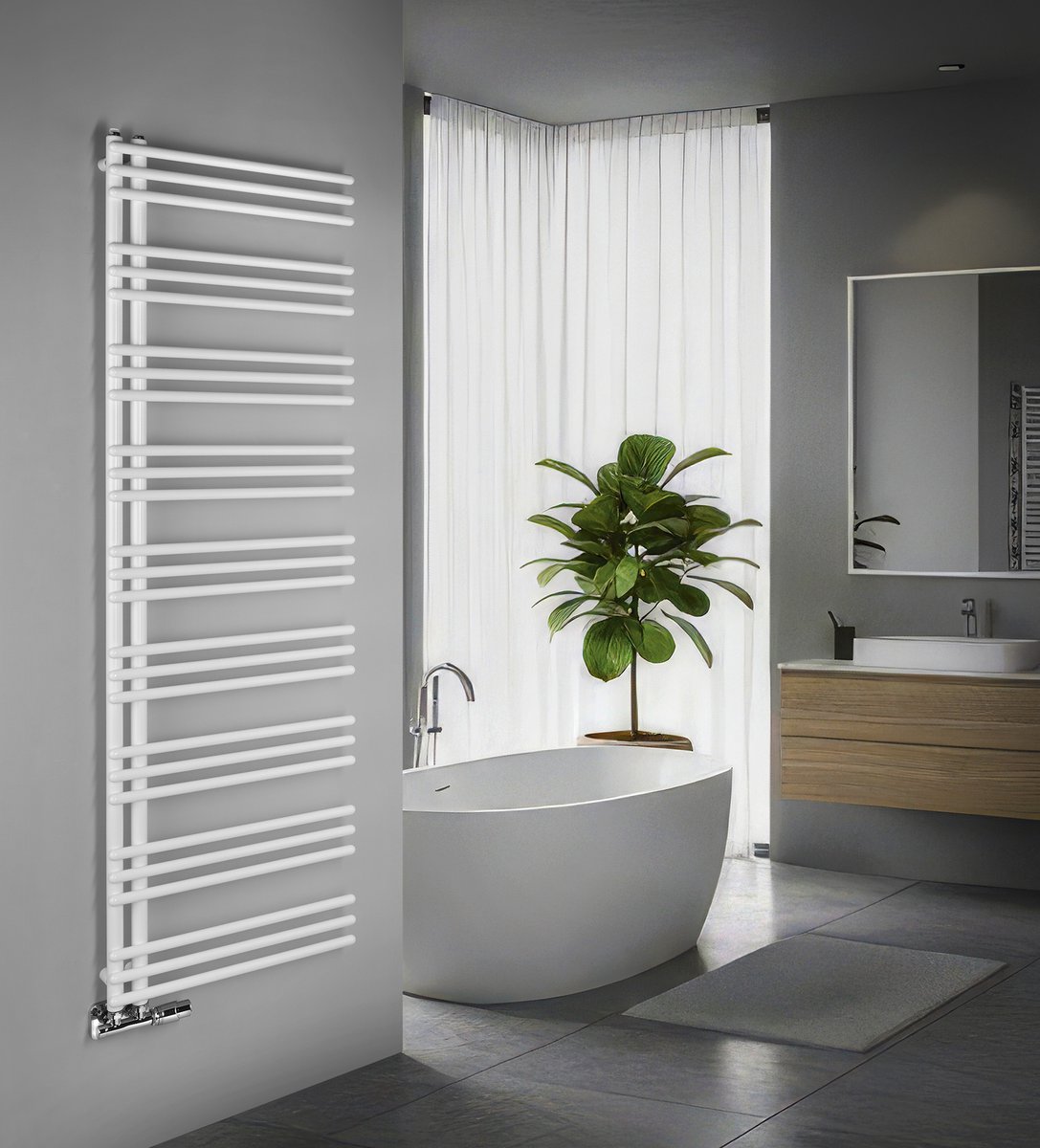 Aqualine POSEIDON otopné těleso 550x1740mm, bílá, v moderní koupelně