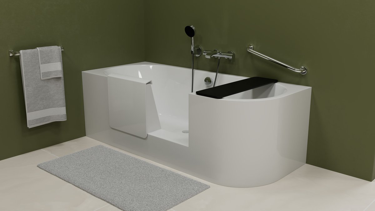 Polysan PORTAS L asymetrická vana s dvířky, 180x75x60cm, bílá, s otevřenými dvířky