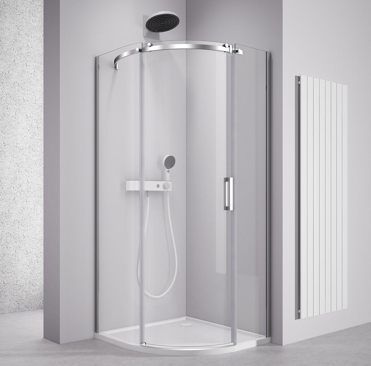 Polysan THRON ROUND čtvrtkruhová sprchová zástěna 900x900mm, čiré sklo, levá