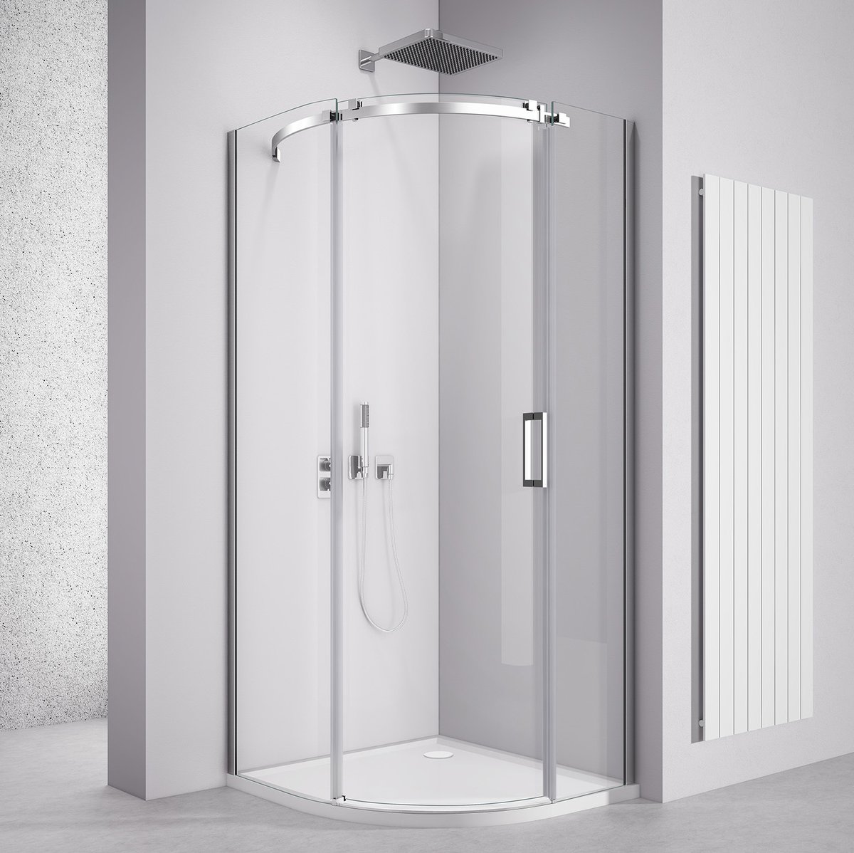 Polysan THRON SQUARE čtvrtkruhová sprchová zástěna 900x900mm, čiré sklo, levá