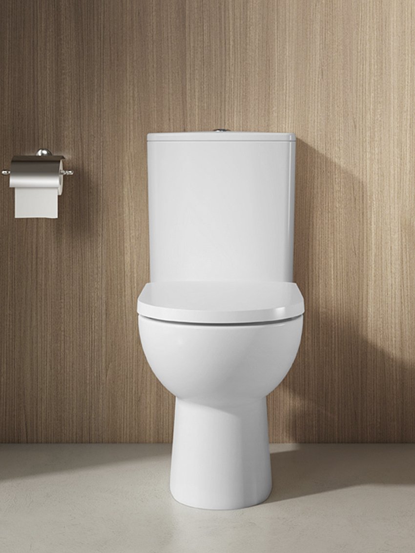 Aqualine TAVON WC kombi, Rimless, zadní odpad, bílá, v koupelně, pohled zepředu