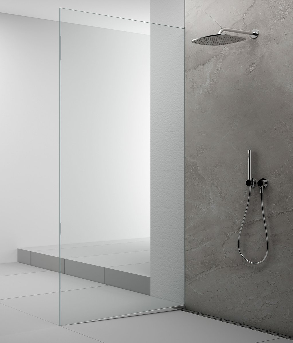 Polysan ARCHITEX sada pro uchycení skla podlaha-stěna se spádovou lištou, 1615x2105mm, levá, leštěný hliník