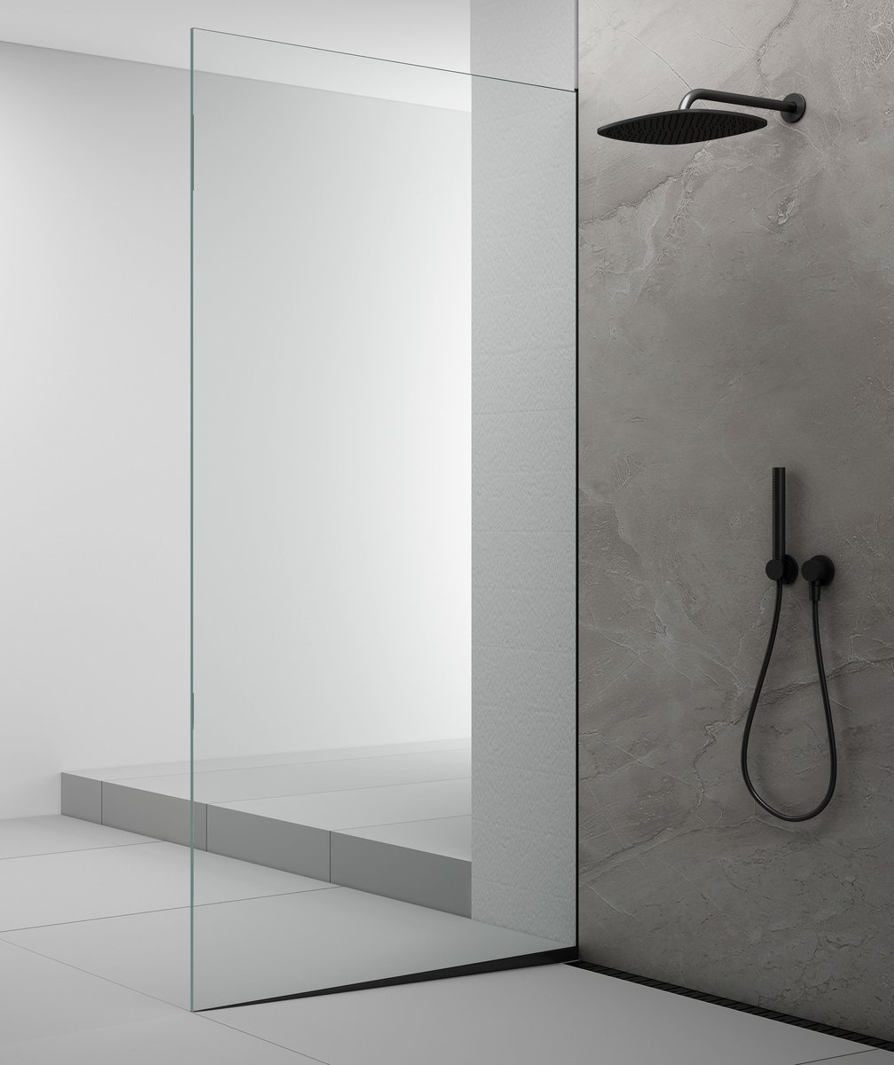 Polysan ARCHITEX sada pro uchycení skla podlaha-stěna se spádovou lištou, 1615x2105mm, levá, černá mat