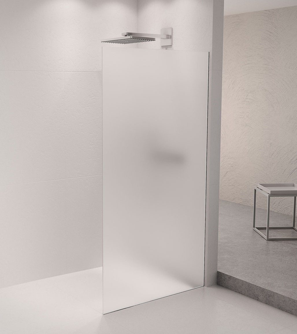 Polysan ARCHITEX sada pro uchycení skla podlaha-stěna se spádovou lištou, 1615x2105mm, pravá, leštěný hliník, v koupelně s matným sklem