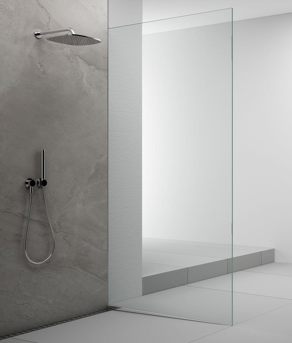Polysan ARCHITEX sada pro uchycení skla podlaha-stěna se spádovou lištou, 1615x2105mm, pravá, leštěný hliník