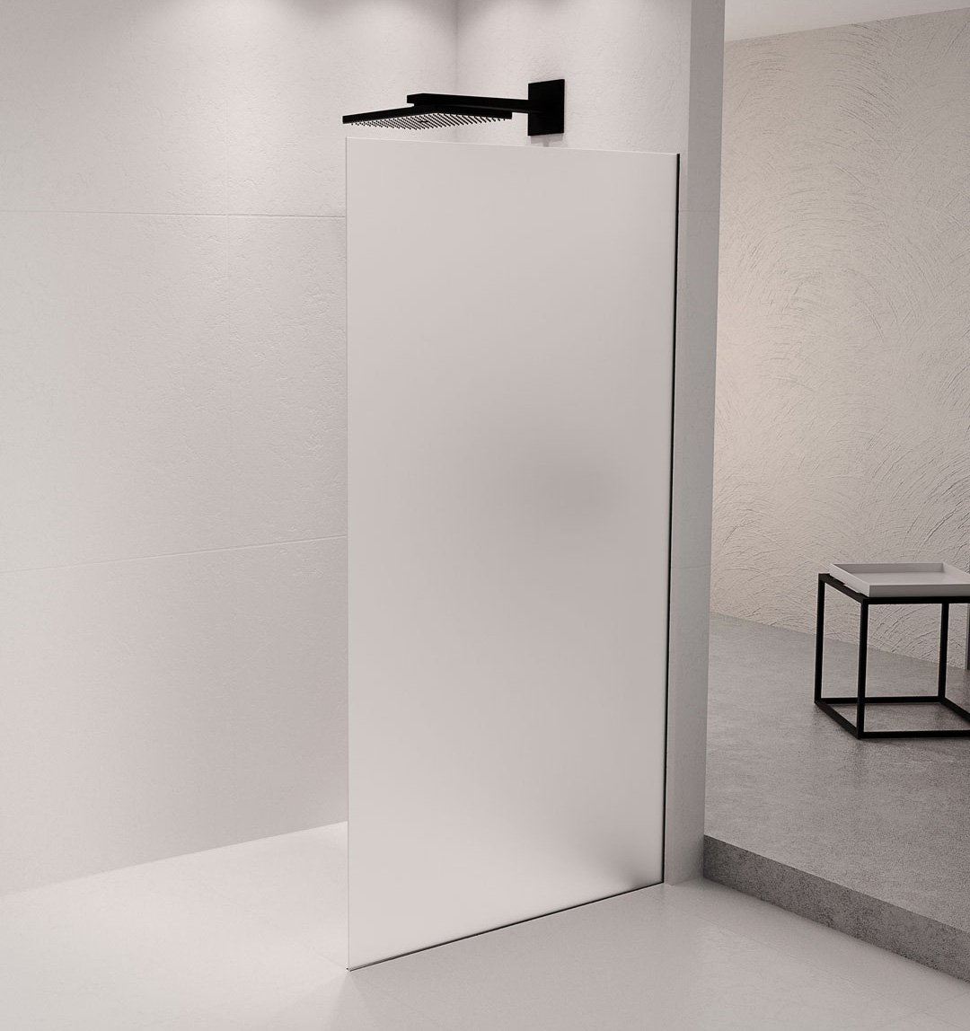 Polysan ARCHITEX sada pro uchycení skla podlaha-stěna se spádovou lištou, 1615x2105mm, pravá, černá mat, v koupelně s matným sklem