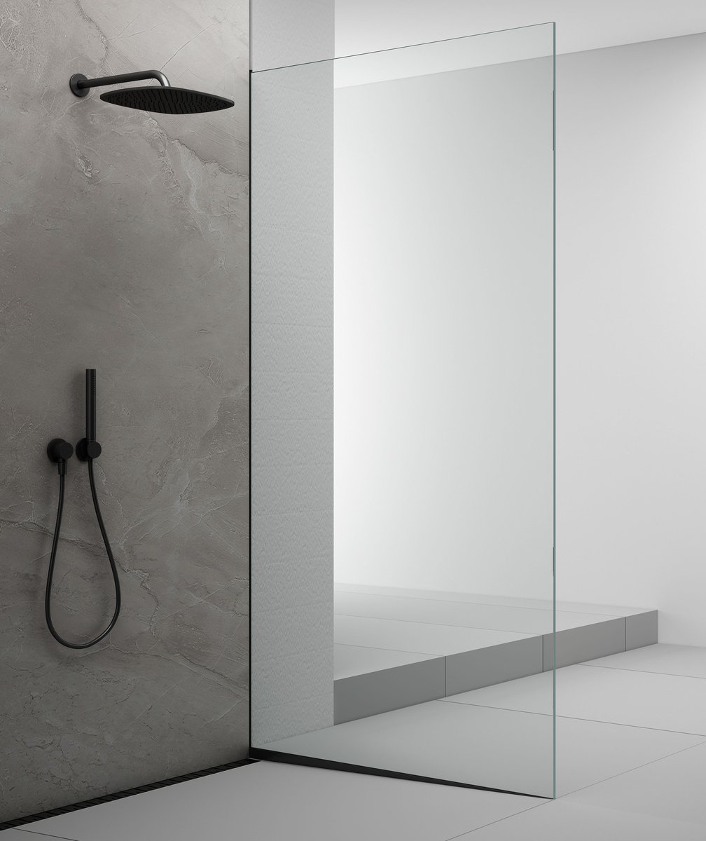 Polysan ARCHITEX sada pro uchycení skla podlaha-stěna se spádovou lištou, 1615x2105mm, pravá, černá mat