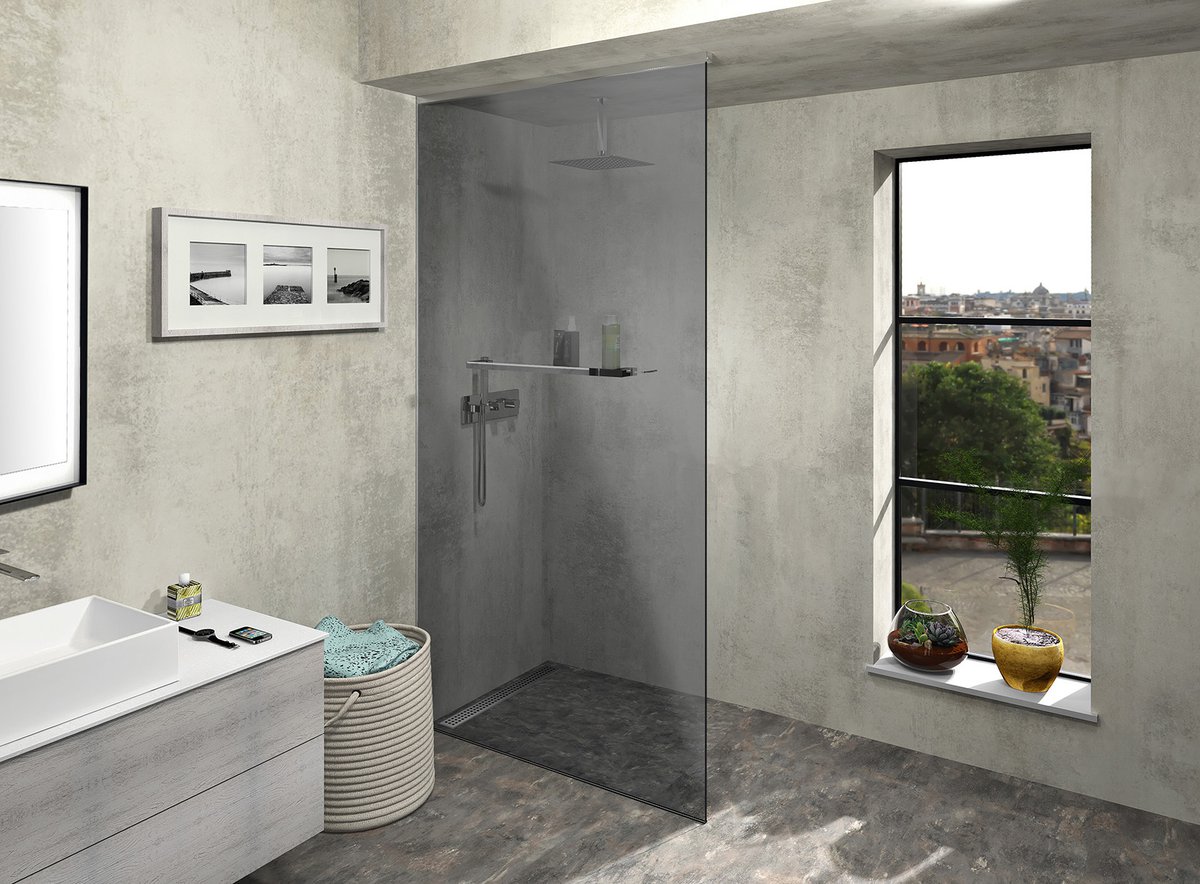 Polysan ARCHITEX sada pro uchycení skla, podlaha-stěna-strop se spádovou lištou, 1615x2600mm, levá, leštěný hliník, ve sprchovém koutě