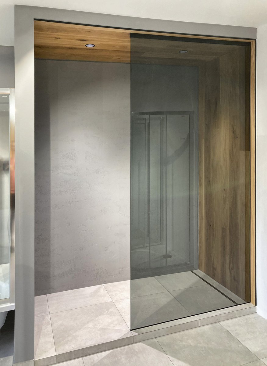 Polysan ARCHITEX sada pro uchycení skla, podlaha-stěna-strop se spádovou lištou, 1615x2600mm, pravá, černá mat, ve sprchovém koutě