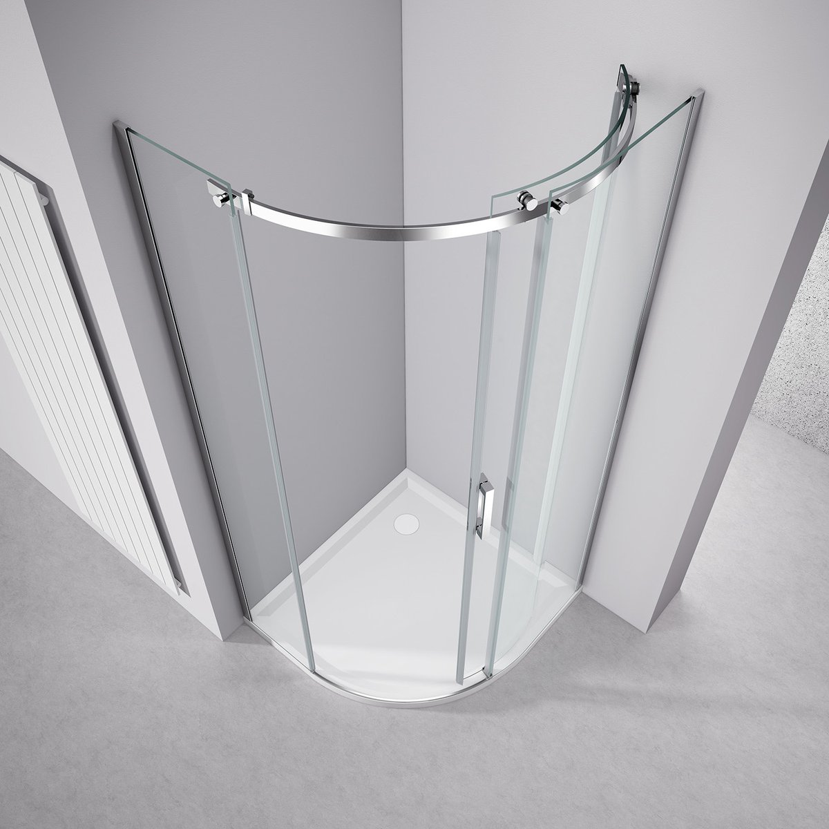 Polysan THRON ROUND čtvrtkruhová sprchová zástěna 900x900mm, čiré sklo, pravá, pohled shora