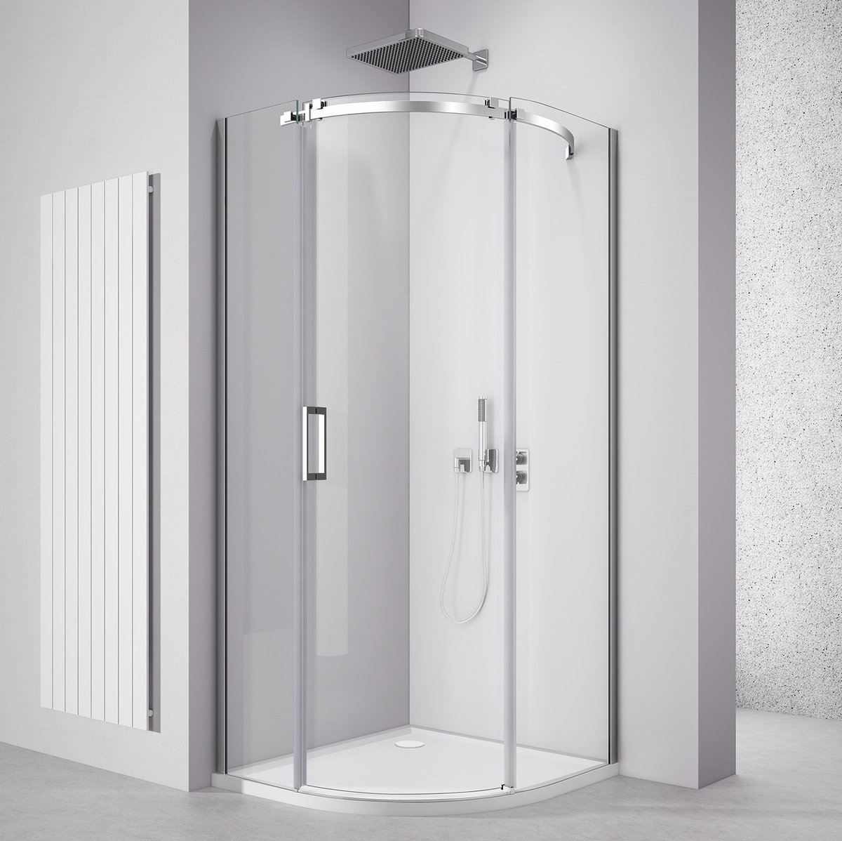 Polysan THRON SQUARE čtvrtkruhová sprchová zástěna 900x900mm, čiré sklo, pravá