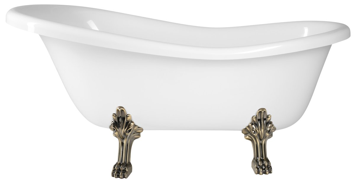 Polysan RETRO volně stojící vana 157x76,5x73cm, bílá, nohy bronz, pohled zboku