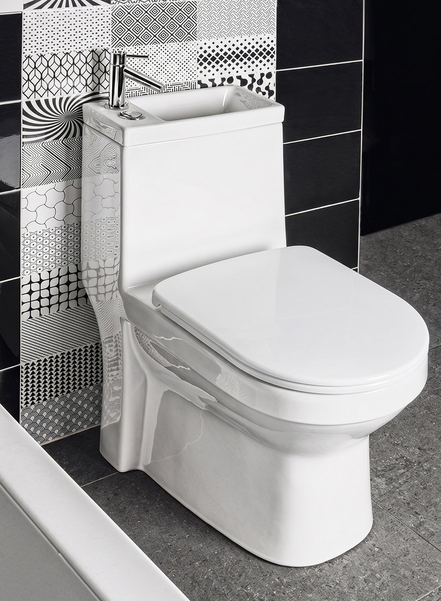 Aqualine HYGIE WC sedátko, Soft Close, bílá, v koupelně s umyvadlem na nádržce