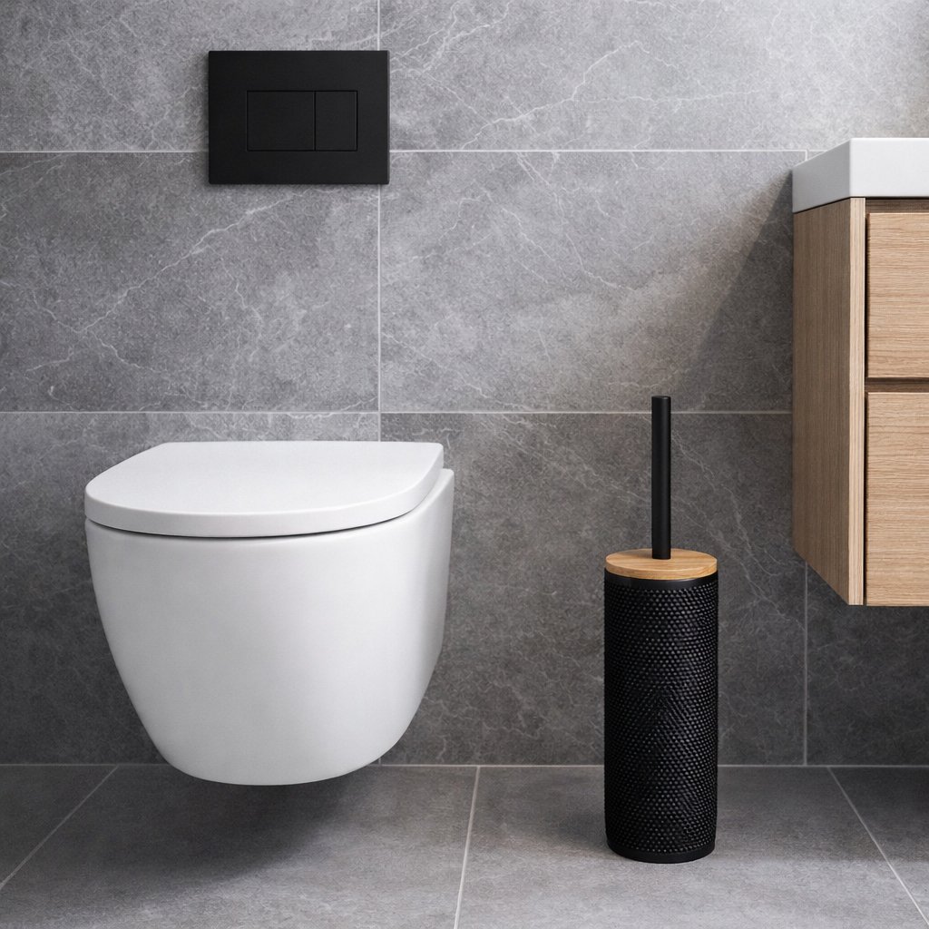 Aqualine NOIR WC štětka na postavení, černá, vedle WC v koupelně