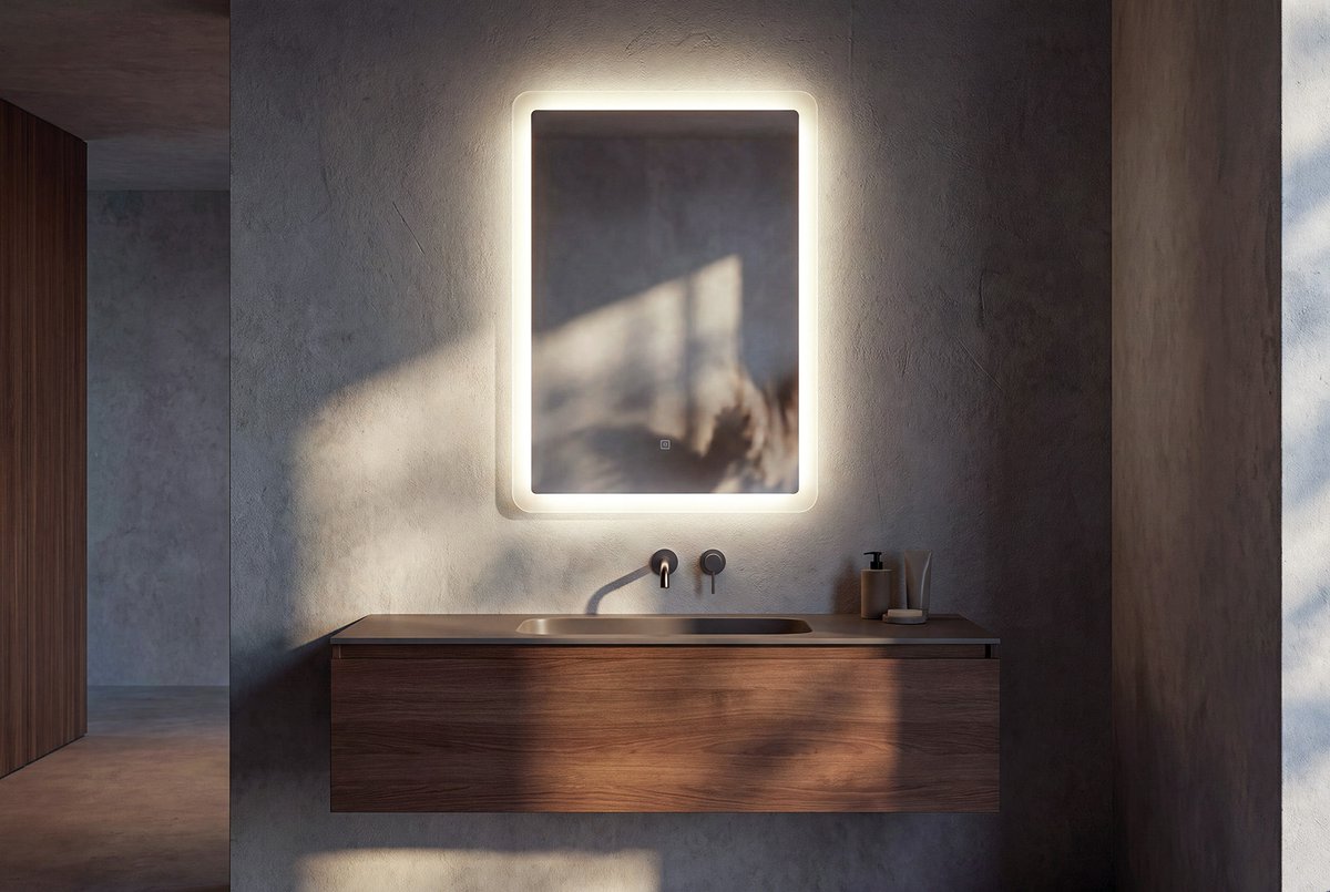 Aqualine FAGO zrcadlo s LED osvětlením 50x70cm, dotykový senzor, stmívatelné, s podsvícením nad umyvadlem