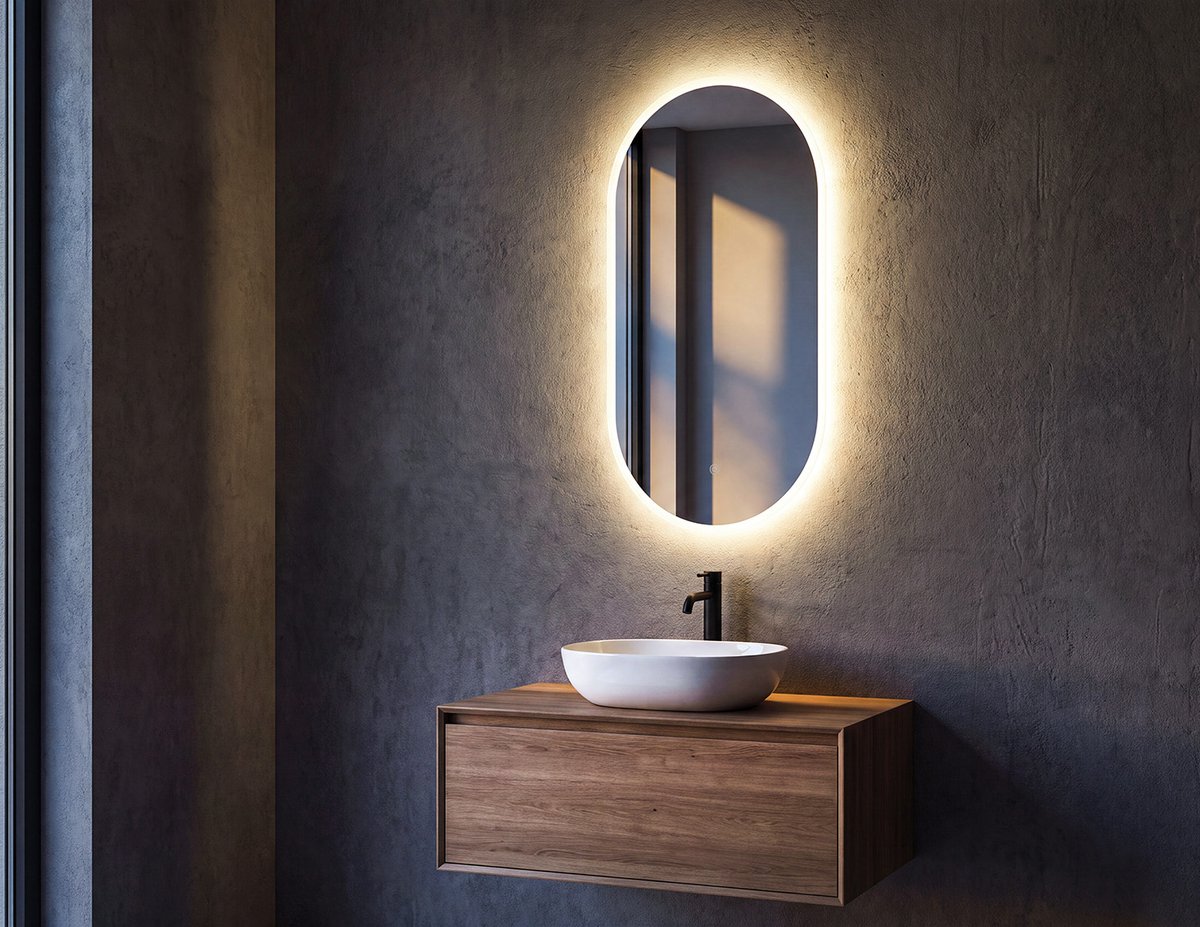 Aqualine MAGARA oválné zrcadlo s LED osvětlením 45x80cm, dotykový senzor, stmívatelné, s podsvícením nad umyvadlem 2