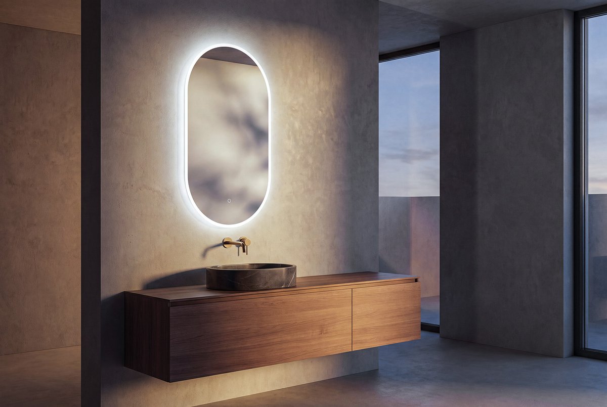 Aqualine MAGARA oválné zrcadlo s LED osvětlením 45x80cm, dotykový senzor, stmívatelné, s podsvícením nad umyvadlem