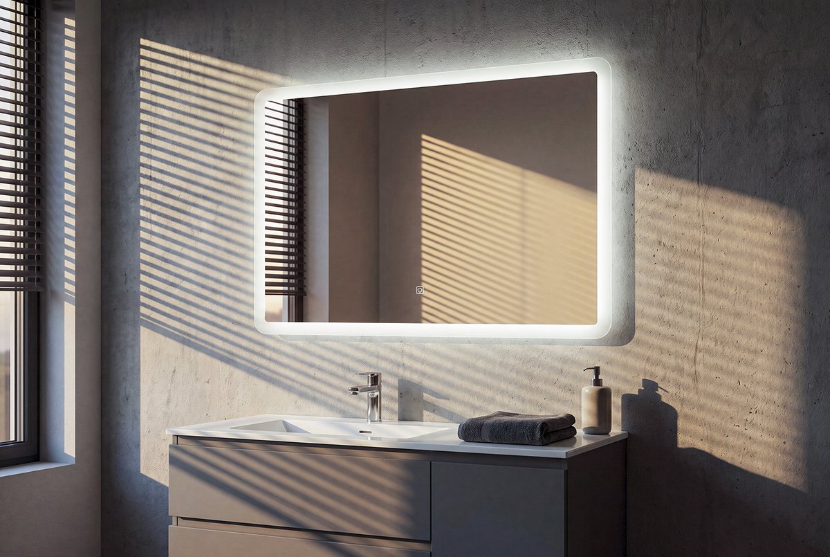 Aqualine FAGO zrcadlo s LED osvětlením 80x60cm, dotykový senzor, stmívatelné, s podsvícením nad umyvadlem