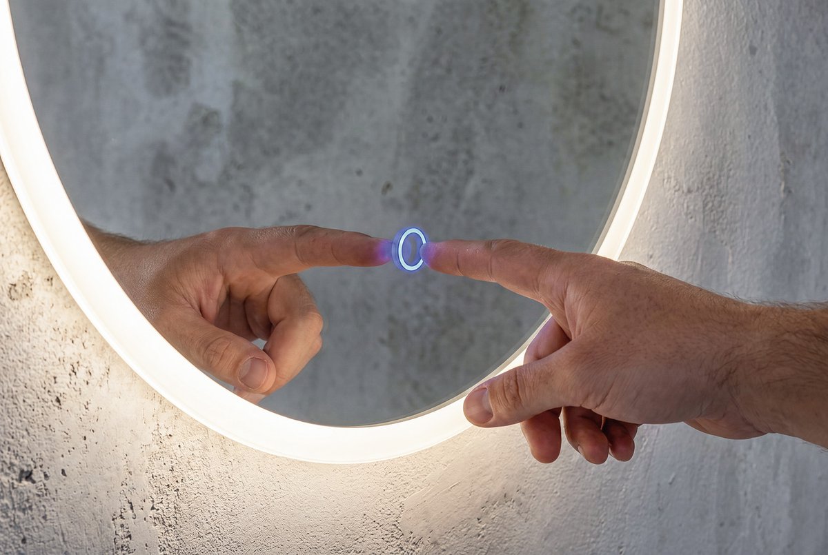 Aqualine URSA kulaté zrcadlo s LED osvětlením ø 70cm, dotykový senzor, stmívatelné, detail dotykového ovládání
