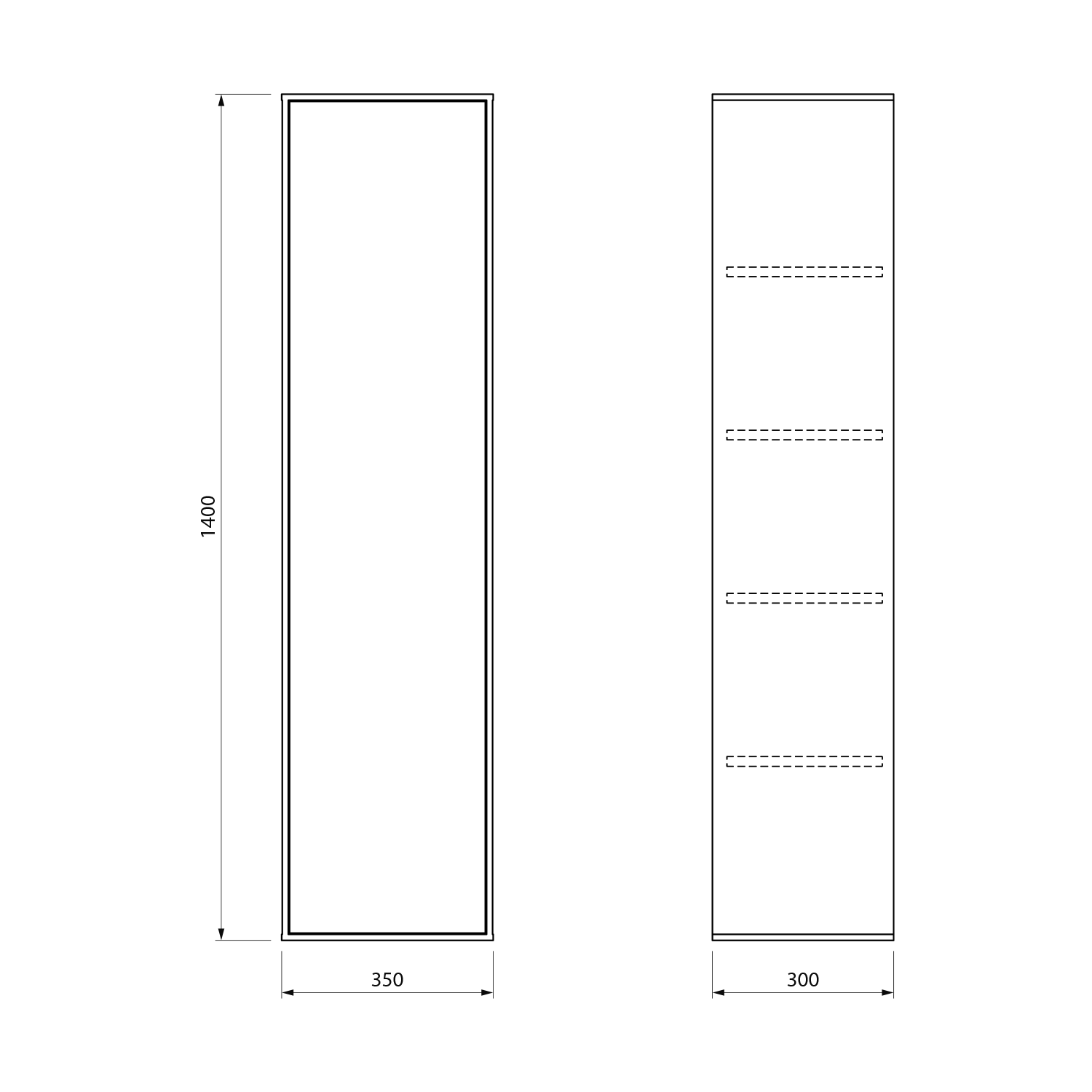 Aqualine ZANYA vysoká skříňka 35x140x30cm, bílá mat/dub emporio, technický nákres