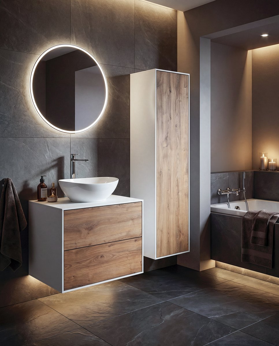 Aqualine ZANYA vysoká skříňka 35x140x30cm, bílá mat/dub emporio, v koupelně