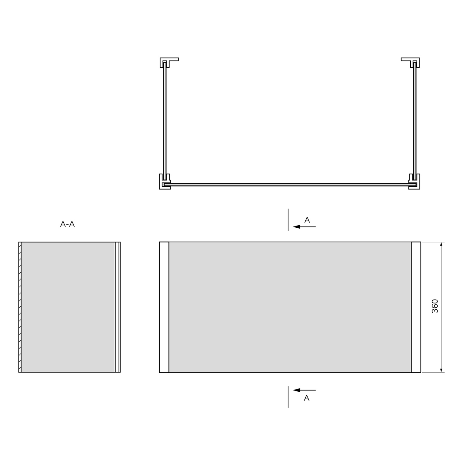 Polysan UNIVERSAL U panel 90x100x90x36cm, technický nákres
