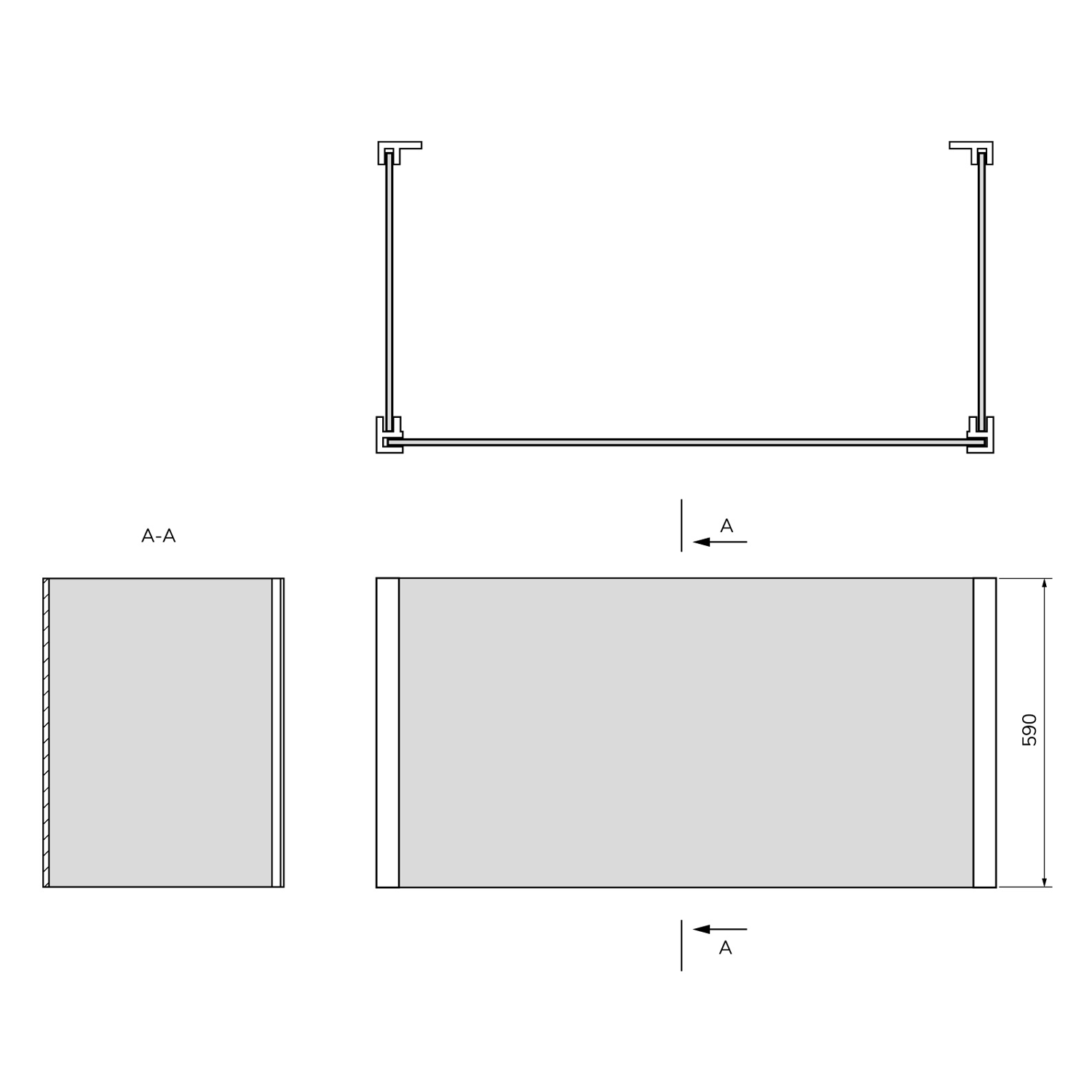 Polysan UNIVERSAL U panel 90x190x90x59cm, technický nákres