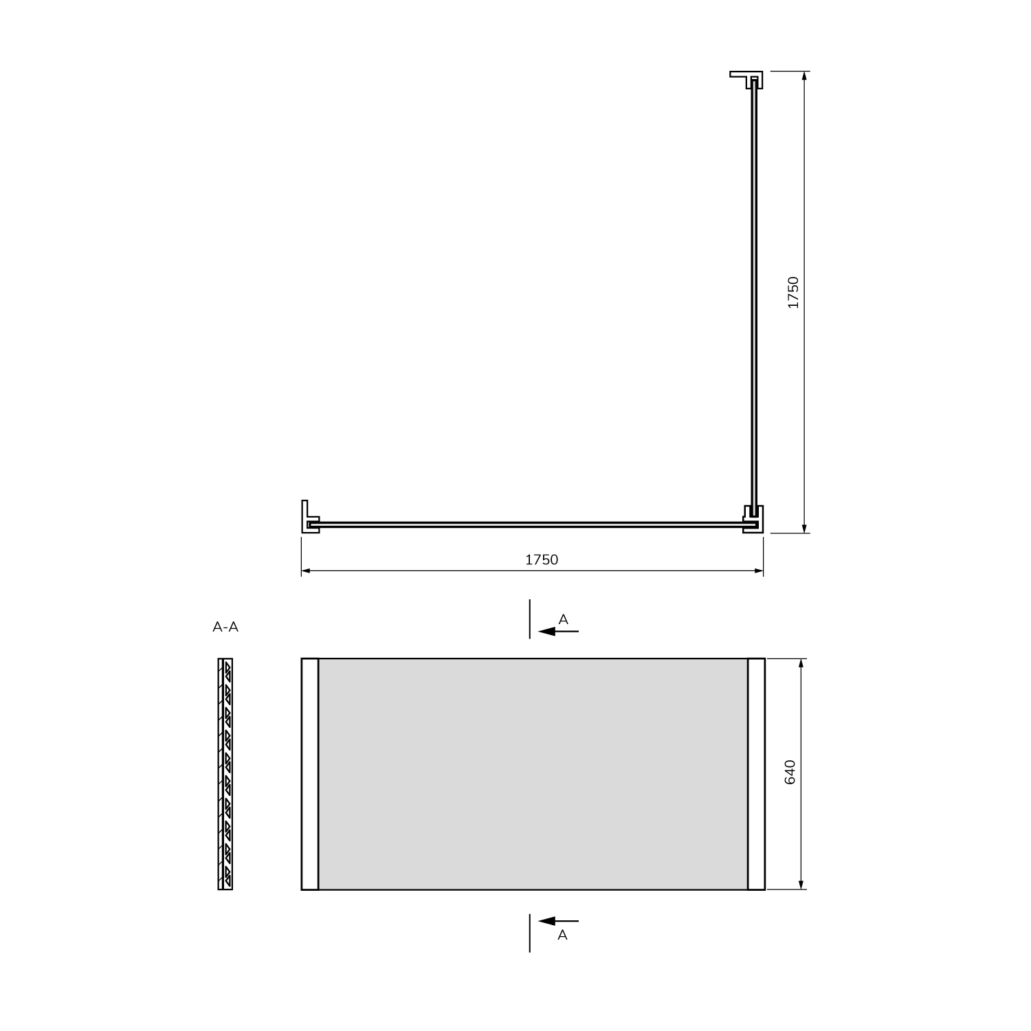 Polysan UNIVERSAL rohový panel 175x175x64cm, L/R, technický nákres