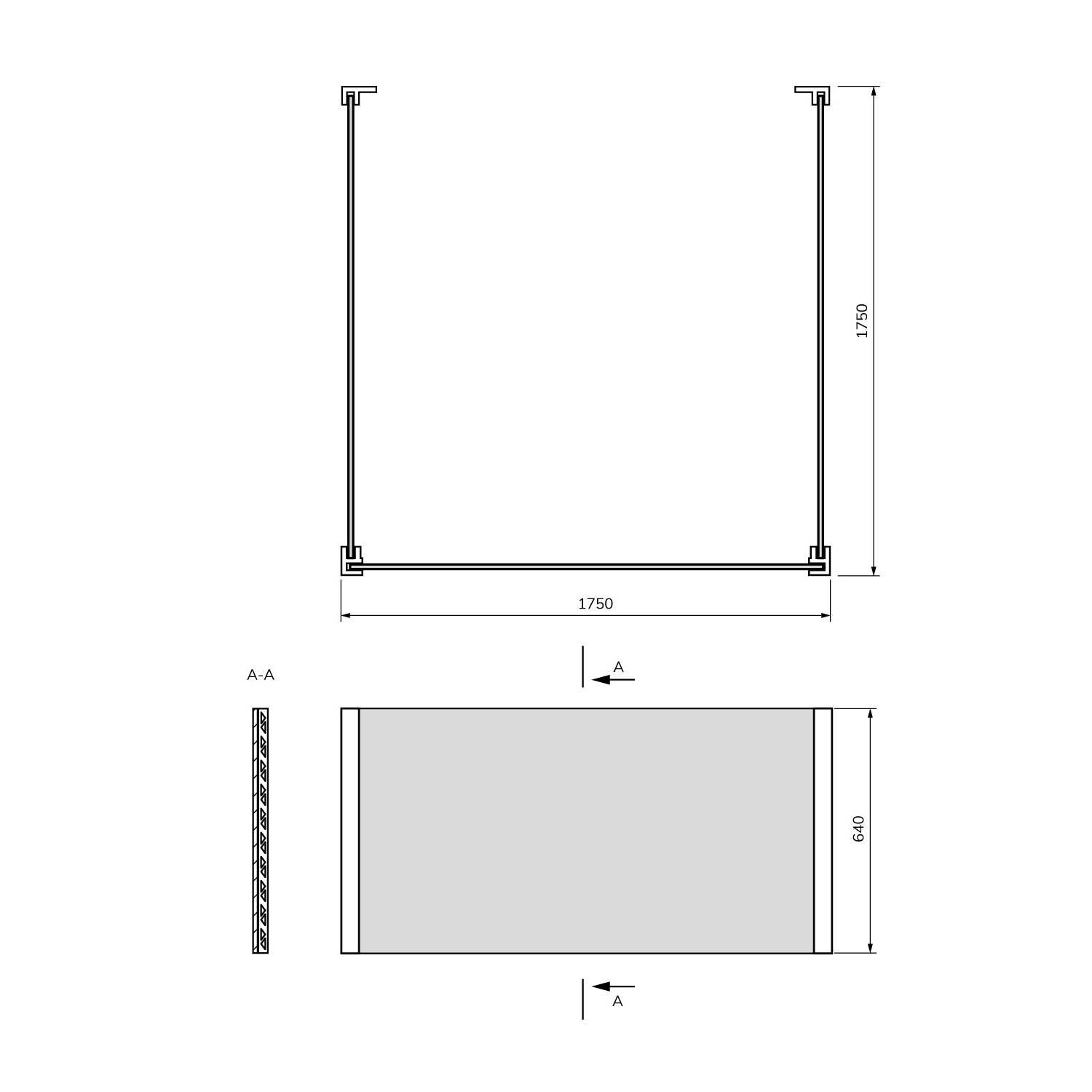 Polysan UNIVERSAL U panel 175x175x175x64cm, technický nákres