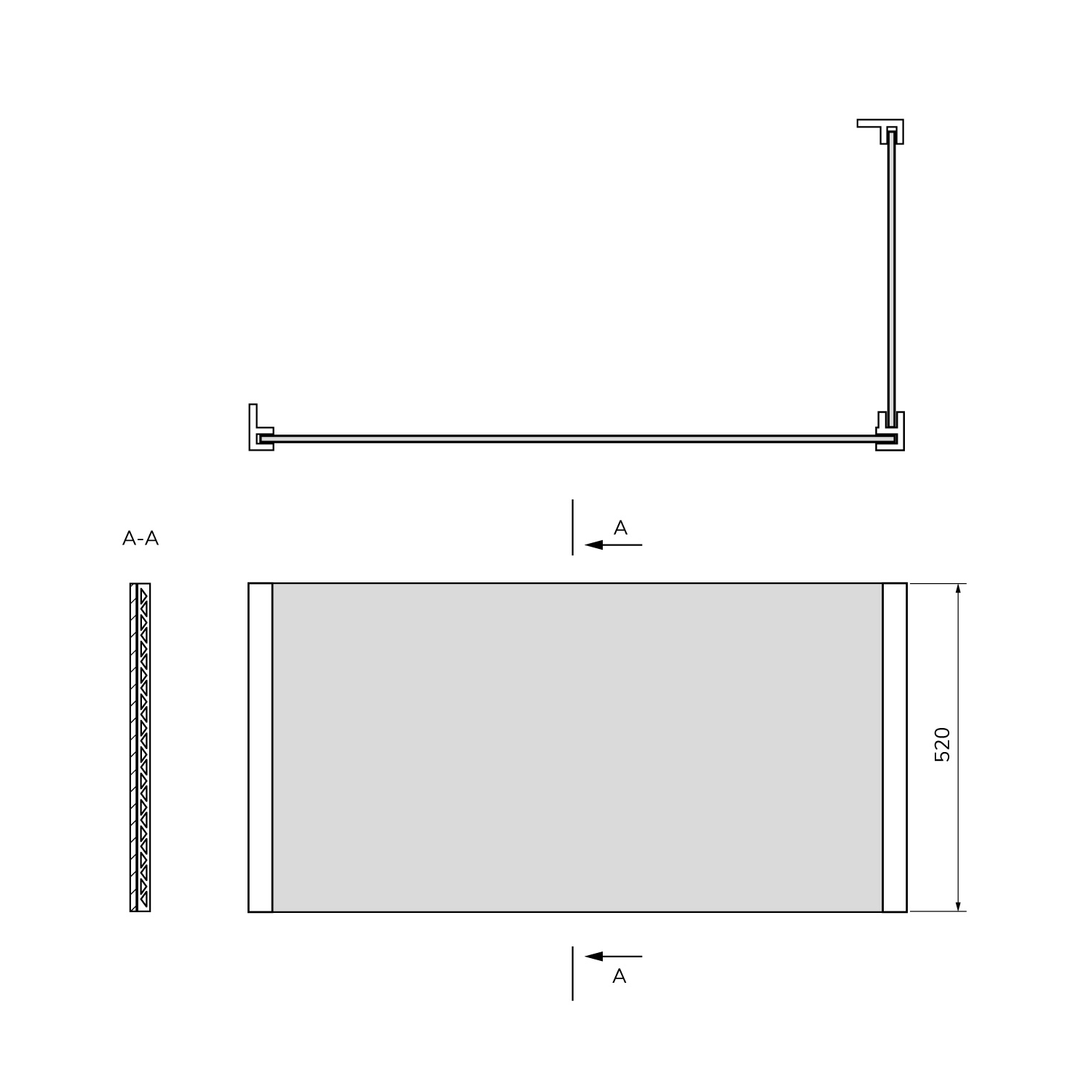 Polysan UNIVERSAL rohový panel 180x70x52cm, L/R, technický nákres