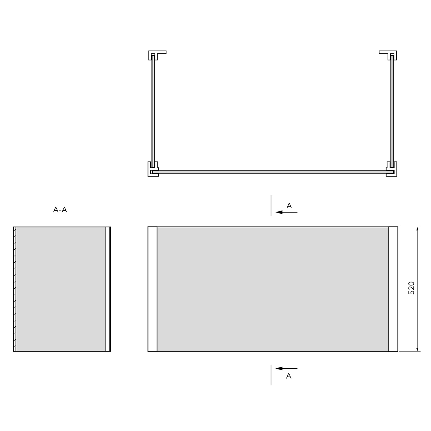 Polysan UNIVERSAL U panel 80x140x80x52cm, technický nákres