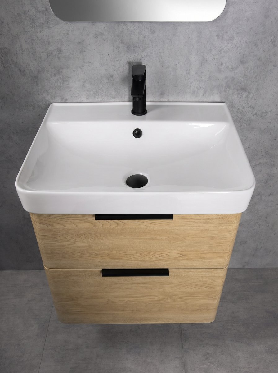 Aqualine DENEB umyvadlová skříňka 56,5x55x43,5cm, dub emporio, s umyvadlem a baterií