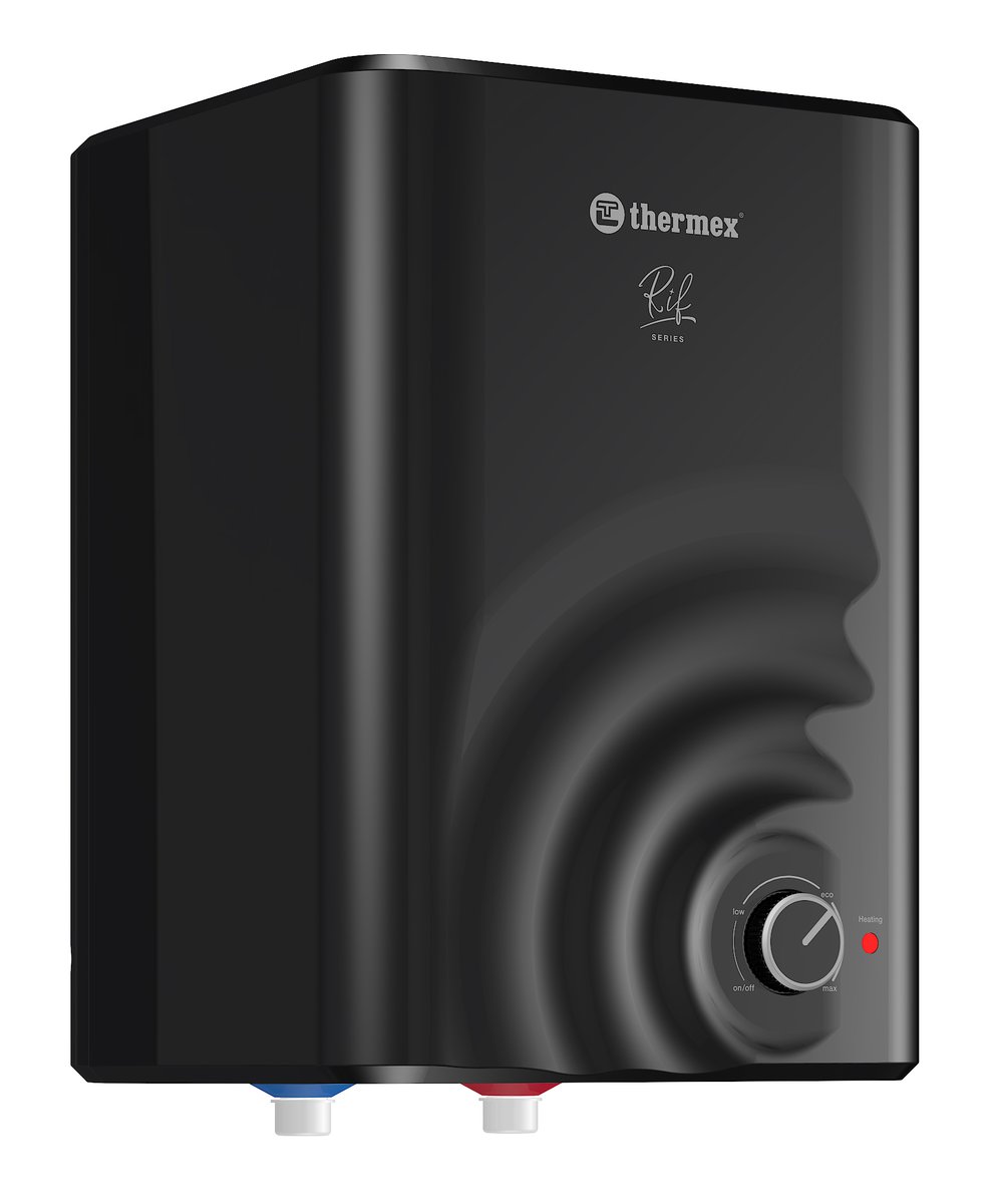 THERMEX RIF elektrický bojler, zásobník, 7 l, horní, černá, pohled šikmo zepředu