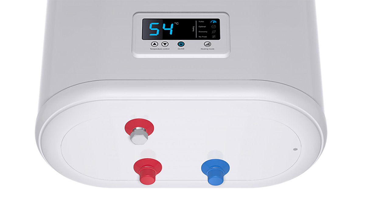 THERMEX IF COMFORT elektrický bojler, zásobník, 100 l, WIFI, vertikální, bílá, pohled zespodu na připojení vody