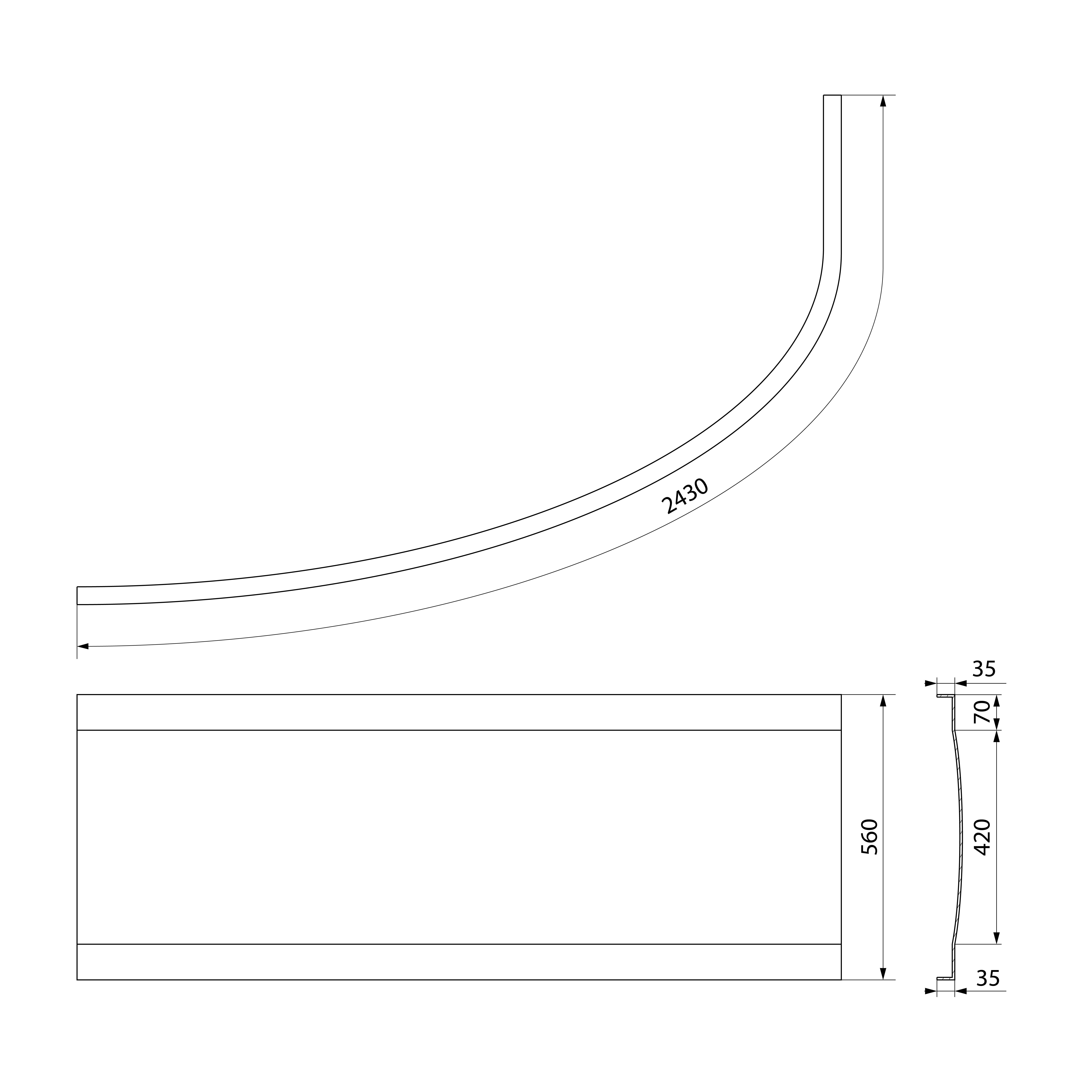 Polysan NAOS L, R 180 panel čelní, technický nákres