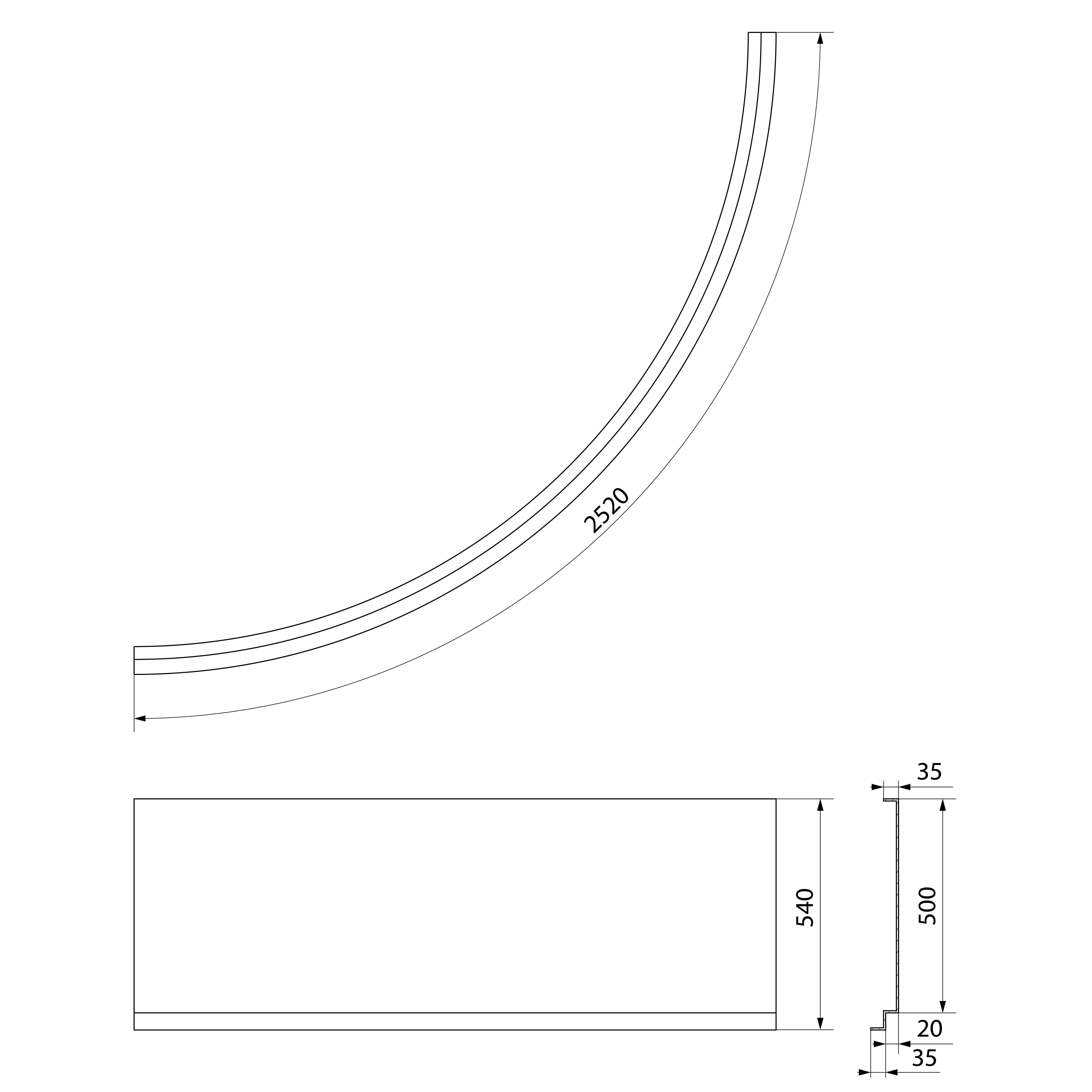 Aqualine DYJE čelní panel, výška 54cm, technický nákres