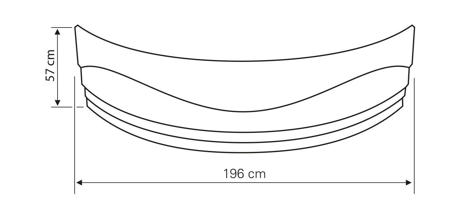 Aqualine DUNAJ 140 čelní panel, výška 57cm, včetně montážní sady, technický nákres