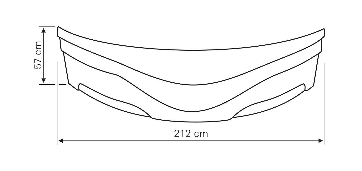 Aqualine DUNAJ 150 čelní panel, výška 57cm, včetně montážní sady, technický nákres