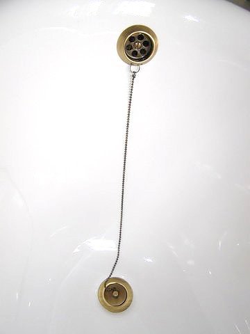 Polysan RETRO vanová souprava pro vnější instalaci, řetízek, včetně sifonu, bronz, detail výpusti s řetízkem