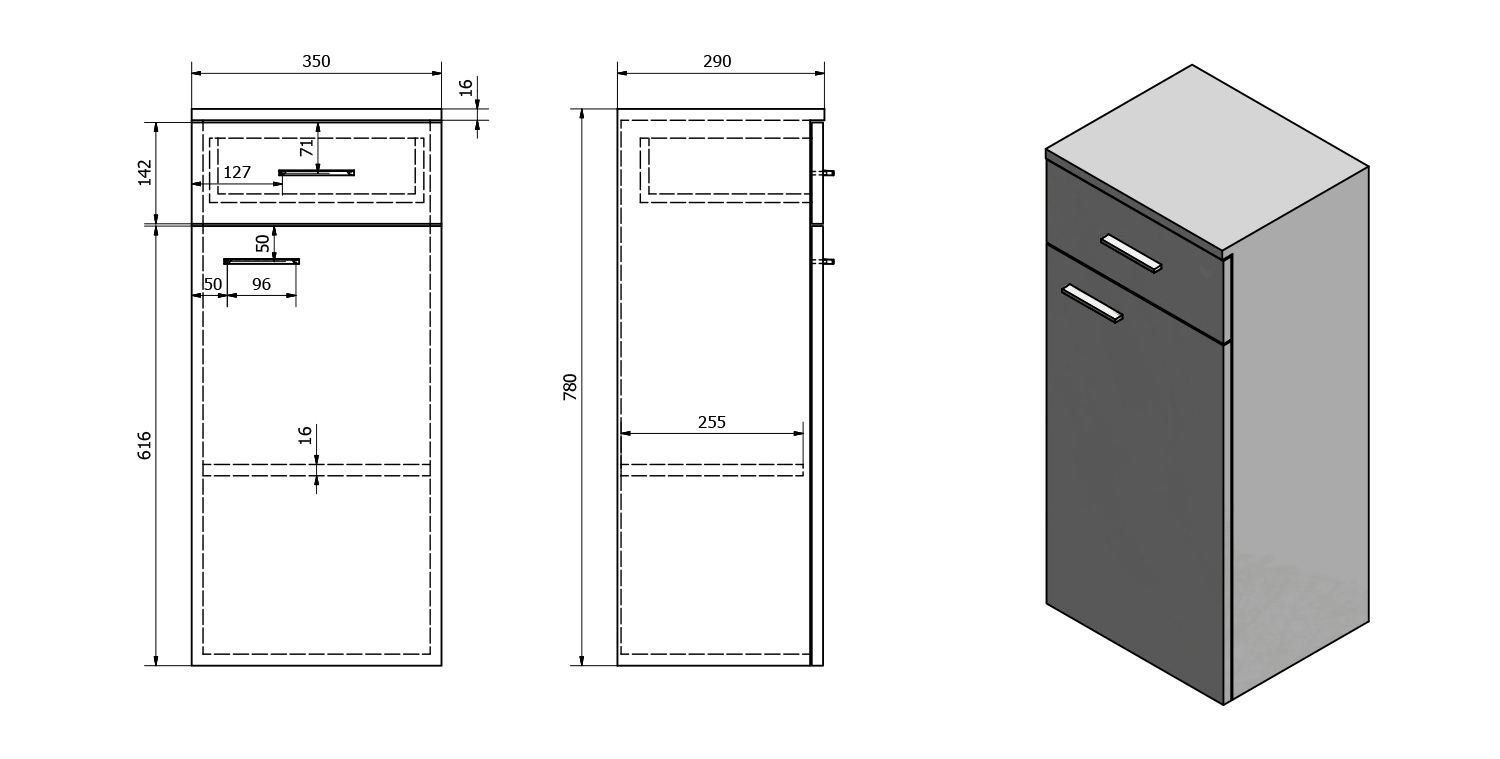 Aqualine ZOJA/KERAMIA FRESH skříňka spodní 35x78x29cm, bílá, technický nákres