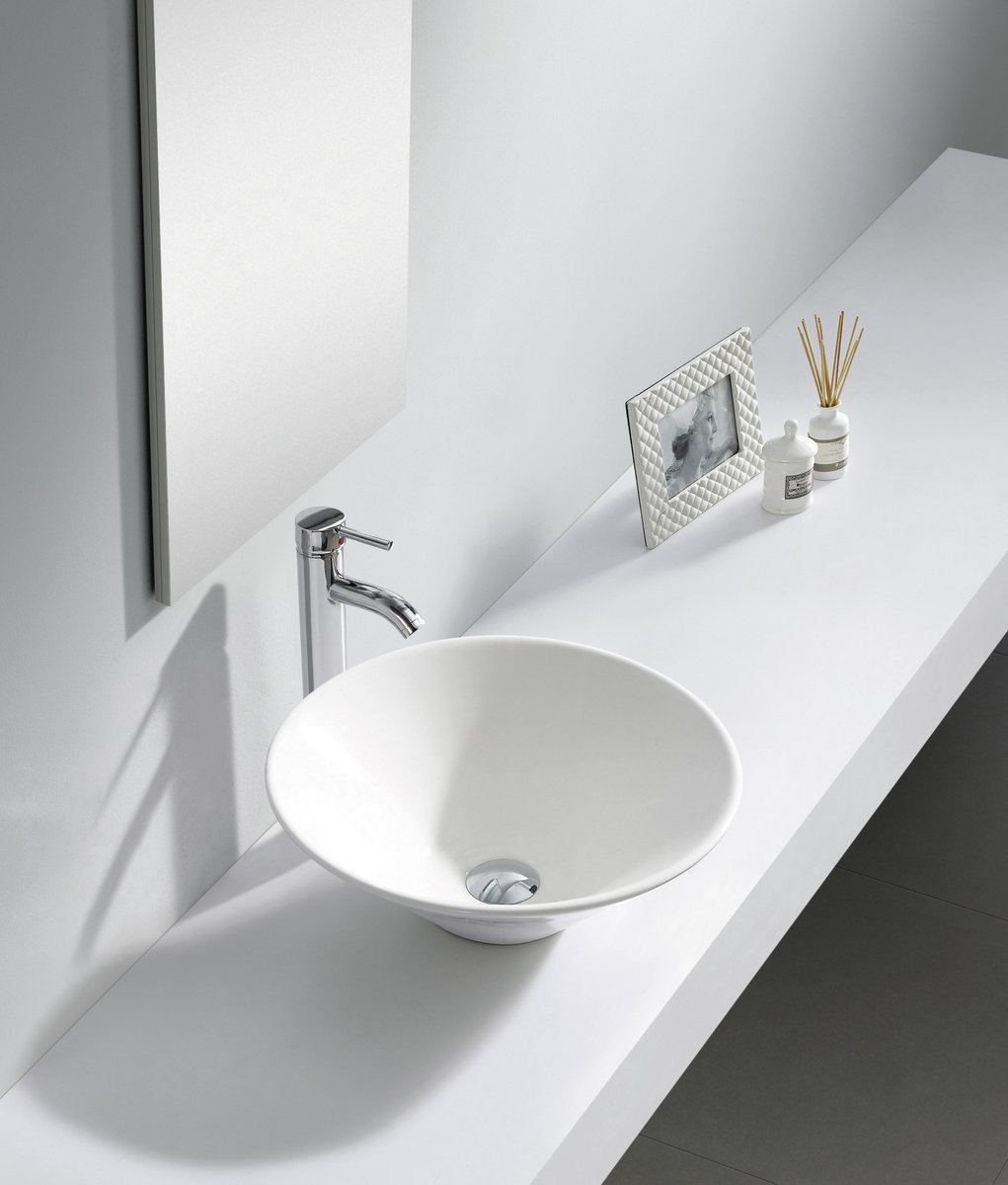 Aqualine COMILLAS keramické umyvadlo na desku, 42x15 cm, bílá, na desce v koupelně